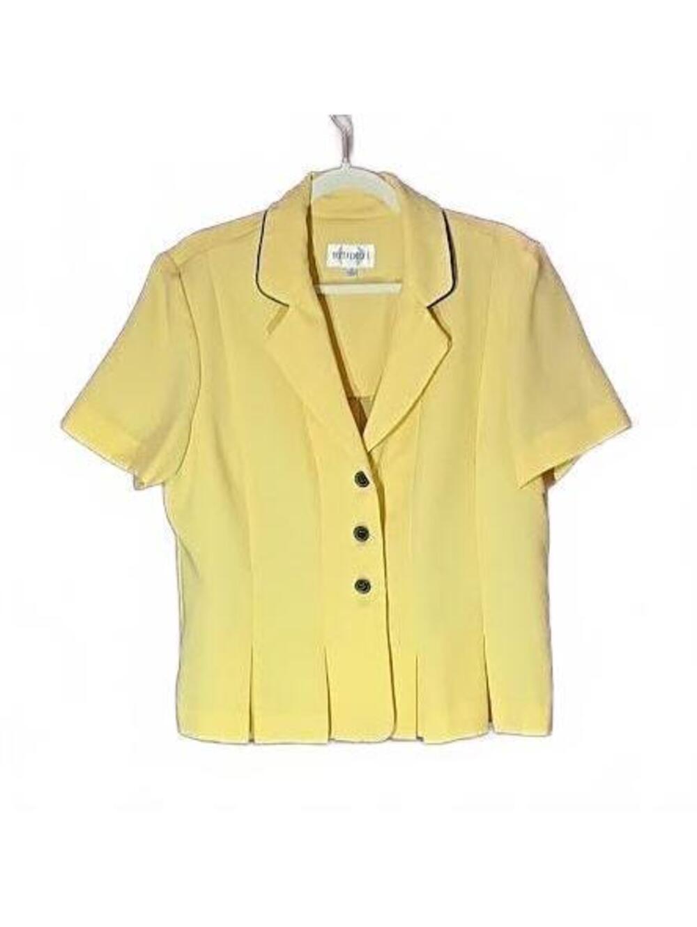 STUDIO I Yellow Short Sleeve Button Front Blazer Jacket Size 14